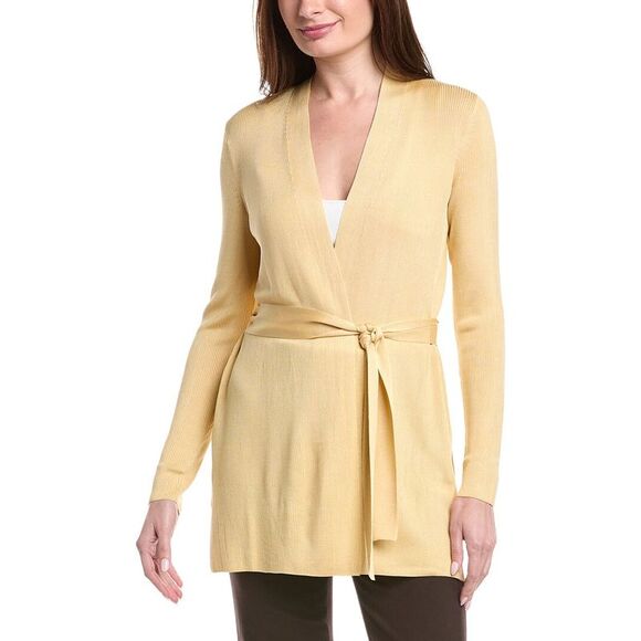 Lafayette 148 New York WomensBelted Silk Cardigan Yellow